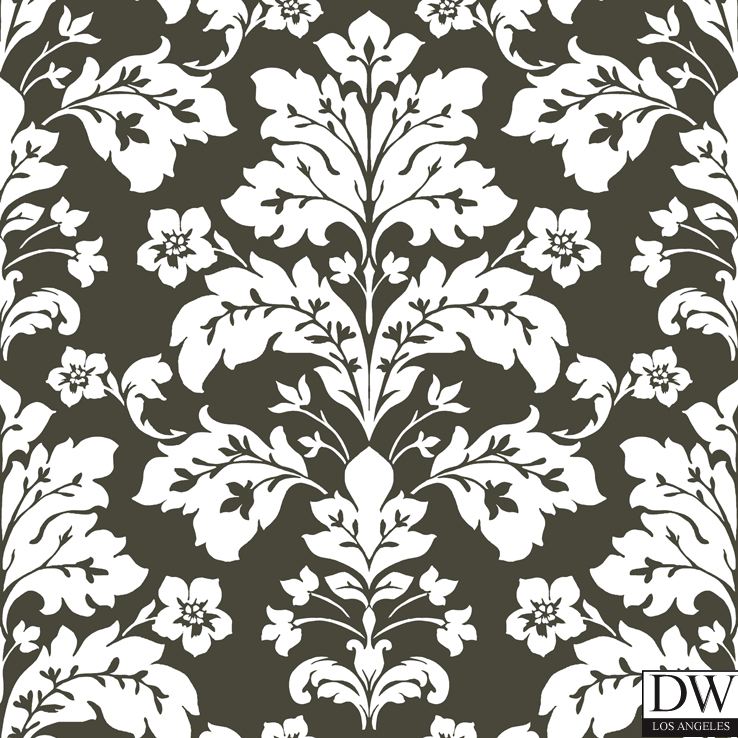 Camila Black Modern Damask Wallpaper Wallpaper