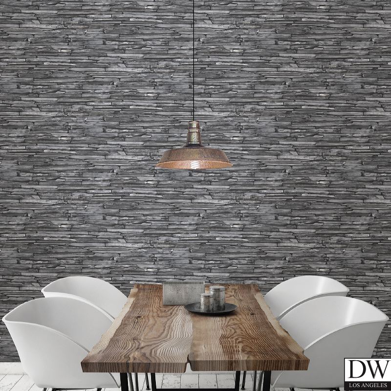 Stacked Slate Charcoal Industrial Wallpaper