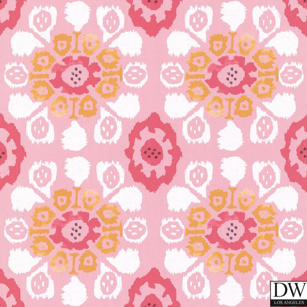 Valencia Pink Ikat Floral Wallpaper