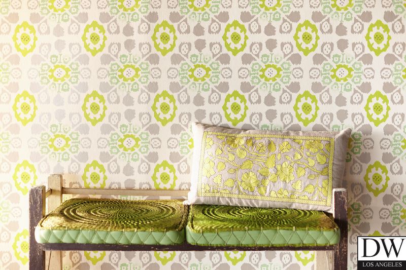 Valencia Green Ikat Floral Wallpaper