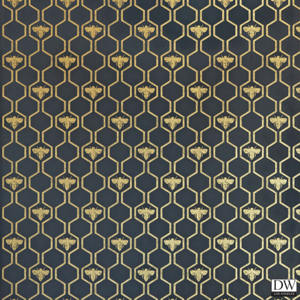 Honey Bees Wallcovering - Gold on Charcoal