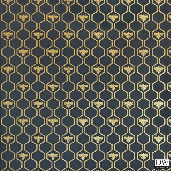 Honey Bees - Gold on Charcoal - Wallpaper