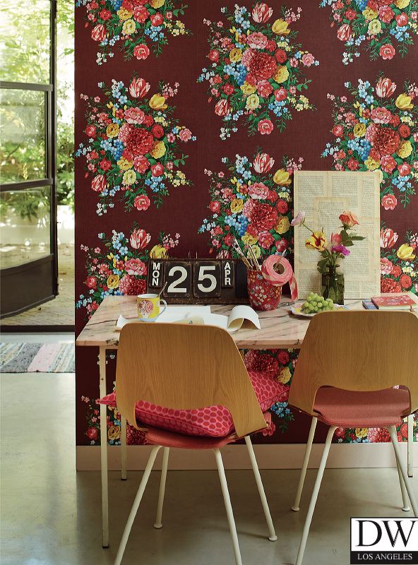 Ayaanle Burgundy Dutch Painters Floral Wallpaper