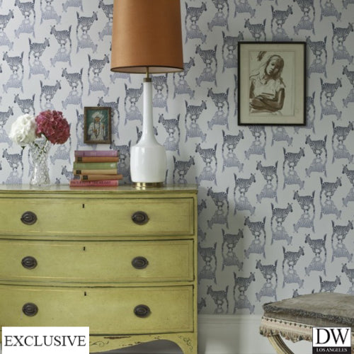 Zebra Blues Wallcovering (Room Setting)