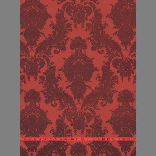 1890s Red  Damask Flock Wall Paper - Large Scale