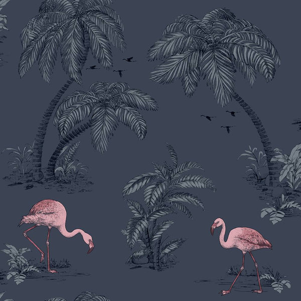 Flattering Flamingo Wallpaper Midnight Blue