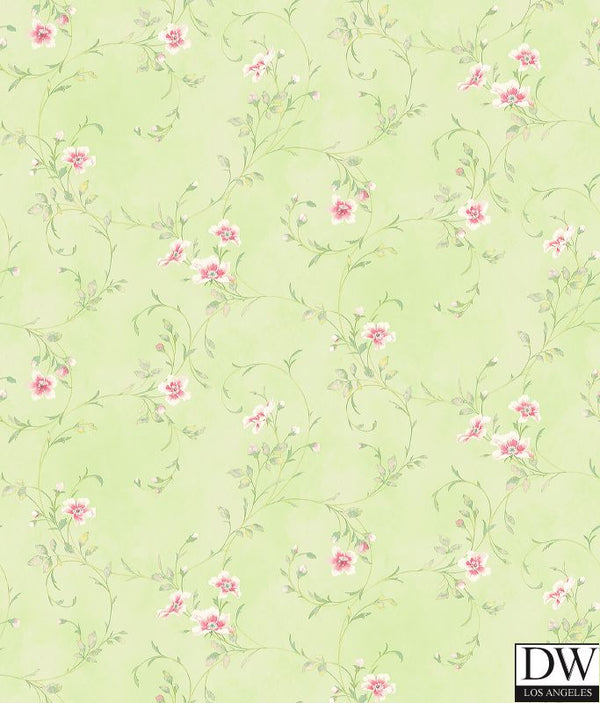 Capri Mint Floral Scroll Wallcovering