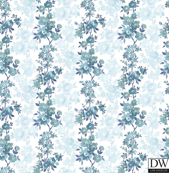 Charlise Blue Floral Stripe Wallpaper