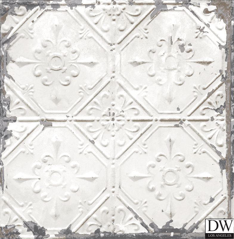 Tin Ceiling White Distressed Tiles Wallpaper