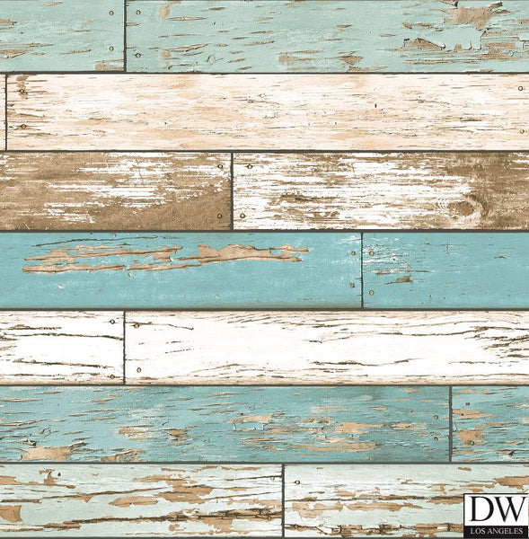Scrap Wood Turquoise Weathered Texture Wallpaper