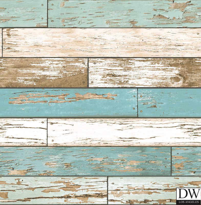 Scrap Wood Turquoise Weathered Texture Wallpaper