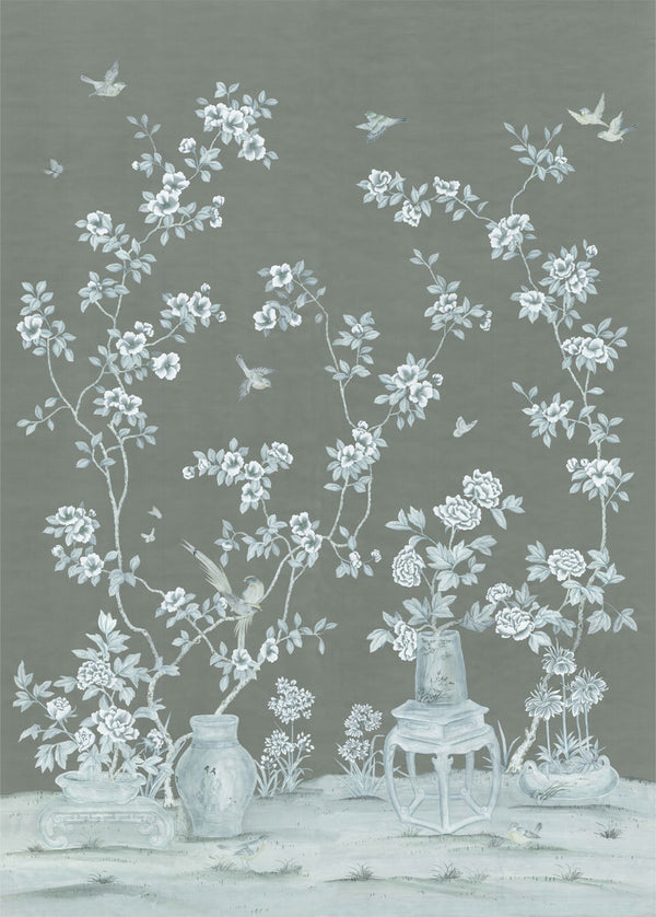 Et Cie Carnegie Olive Green Wall Mural Complete 2 Panel Set