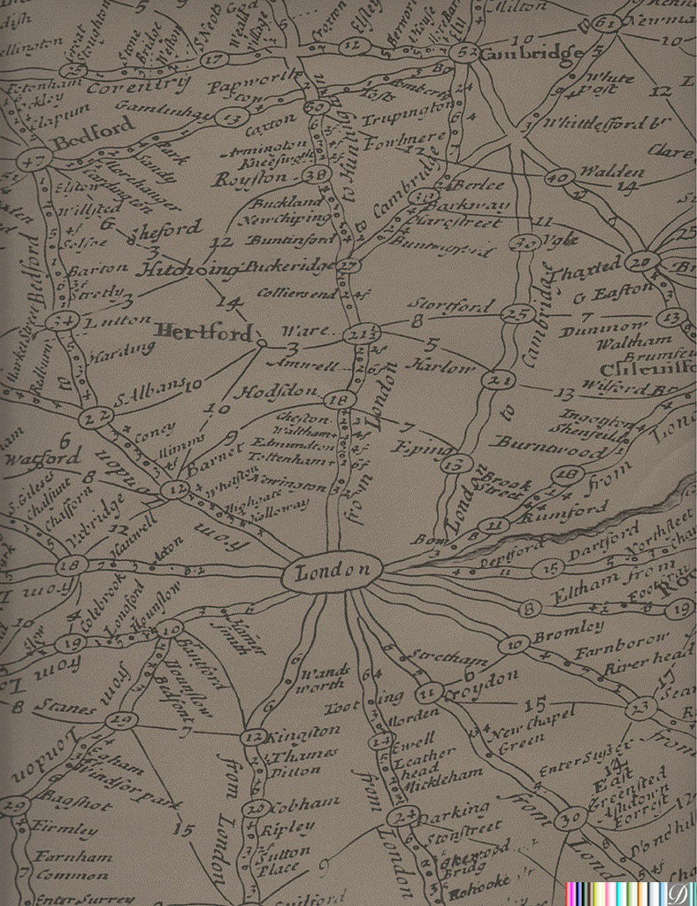 London Calling - Map Wallpaper - Coffee Brown