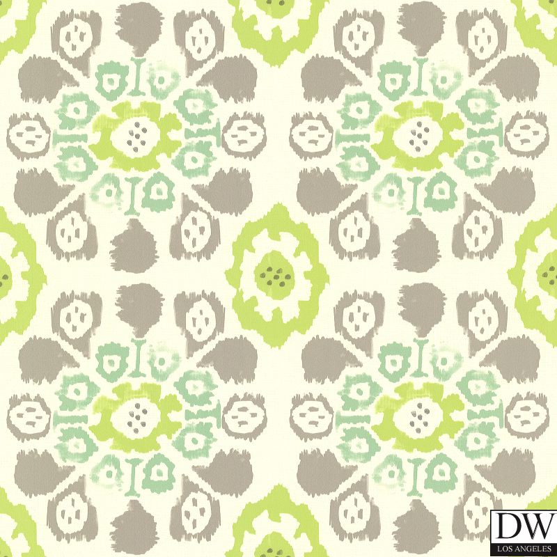 Valencia Green Ikat Floral Wallpaper