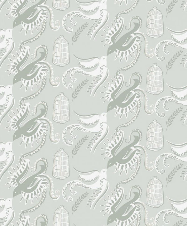Fredsfaglar green Sample Wallcovering | Sandberg