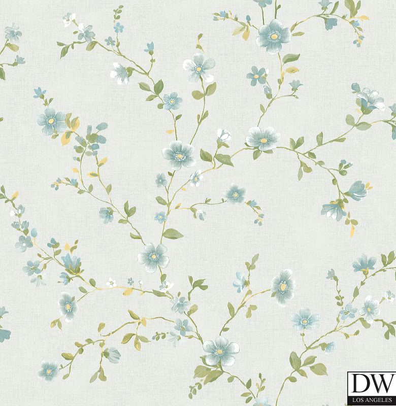 ペー③ Delphine Light Blue Floral Wallpaper | Jeffrey Stevens – Designer