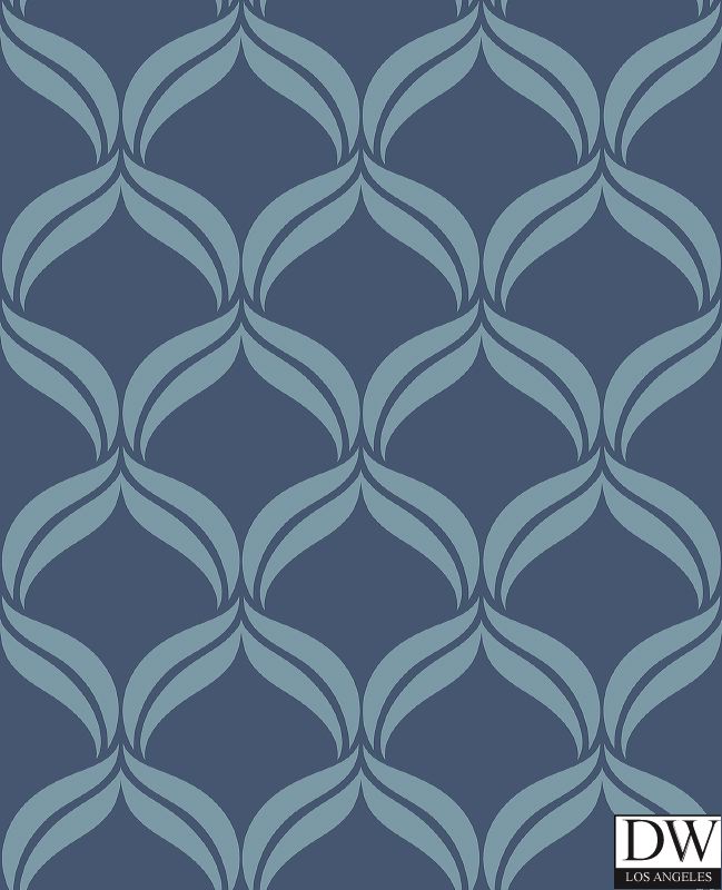 Petals Blue Ogee Wallpaper