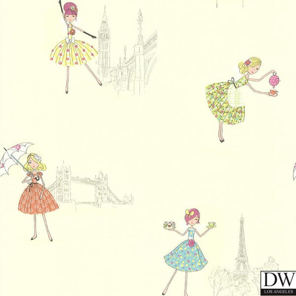 Fairy Tea Time Light Green European Party Wallpaper