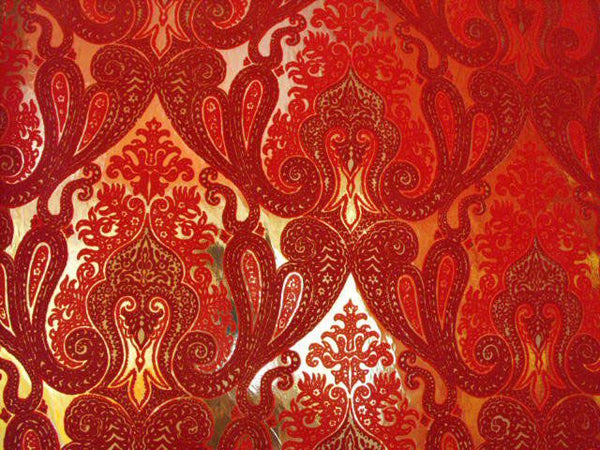 Morrocan Flocked Velvet Wallpaper - Red / Burgundy