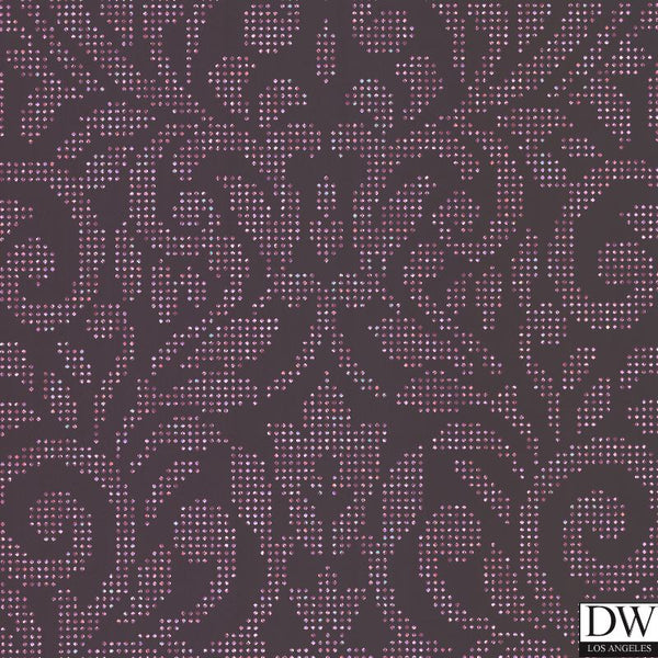 Luxor Magenta Holographic Damask Wallpaper