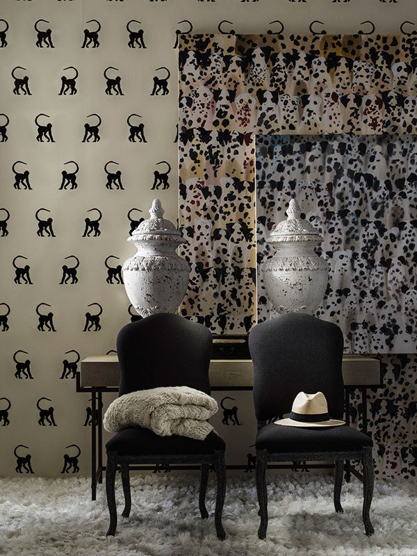 Monkey Madness Flock Velvet- Ebony and Cream