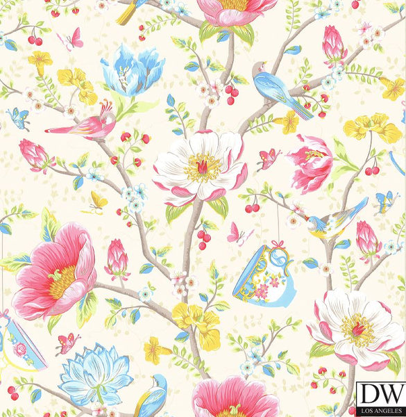 Leizu Cream Chinese Garden Wallpaper