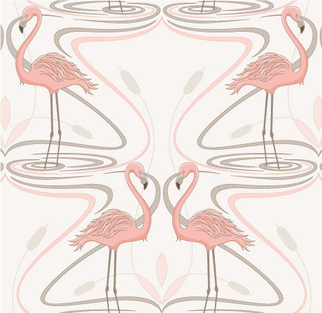 Pink Flamingos - 071 Pastel Pink/light taupe on White