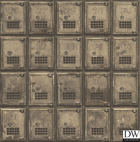 Vintage P.O. Boxes Brass Distressed Metal Wallpaper