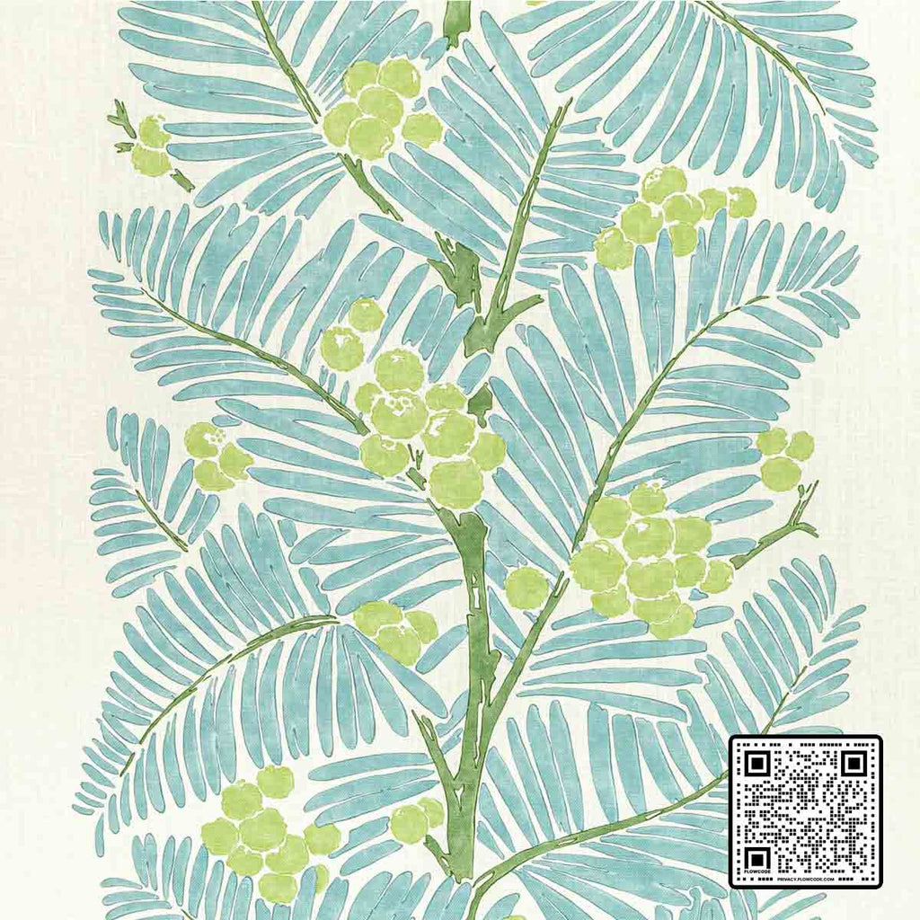  PALMAR PRINT LINEN IVORY GREEN BLUE MULTIPURPOSE available exclusively at Designer Wallcoverings
