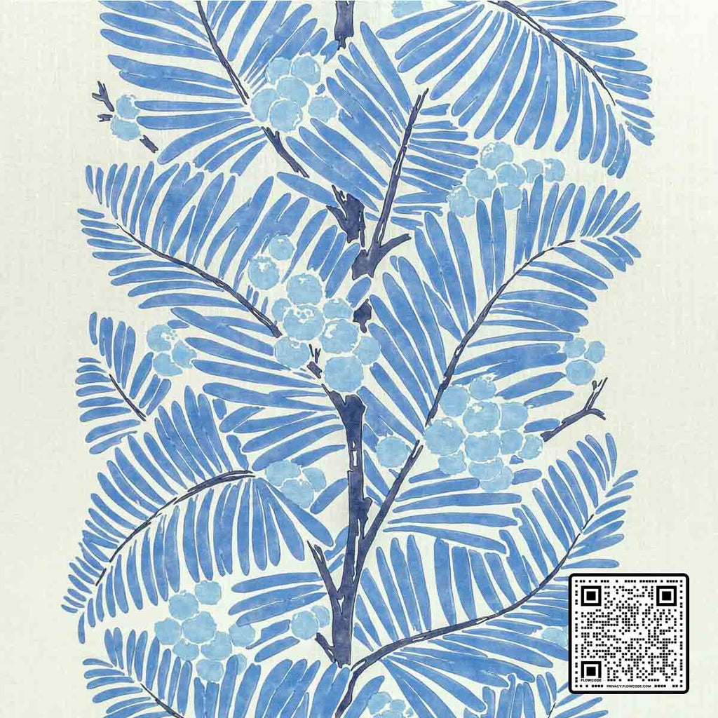  PALMAR PRINT LINEN IVORY INDIGO BLUE MULTIPURPOSE available exclusively at Designer Wallcoverings
