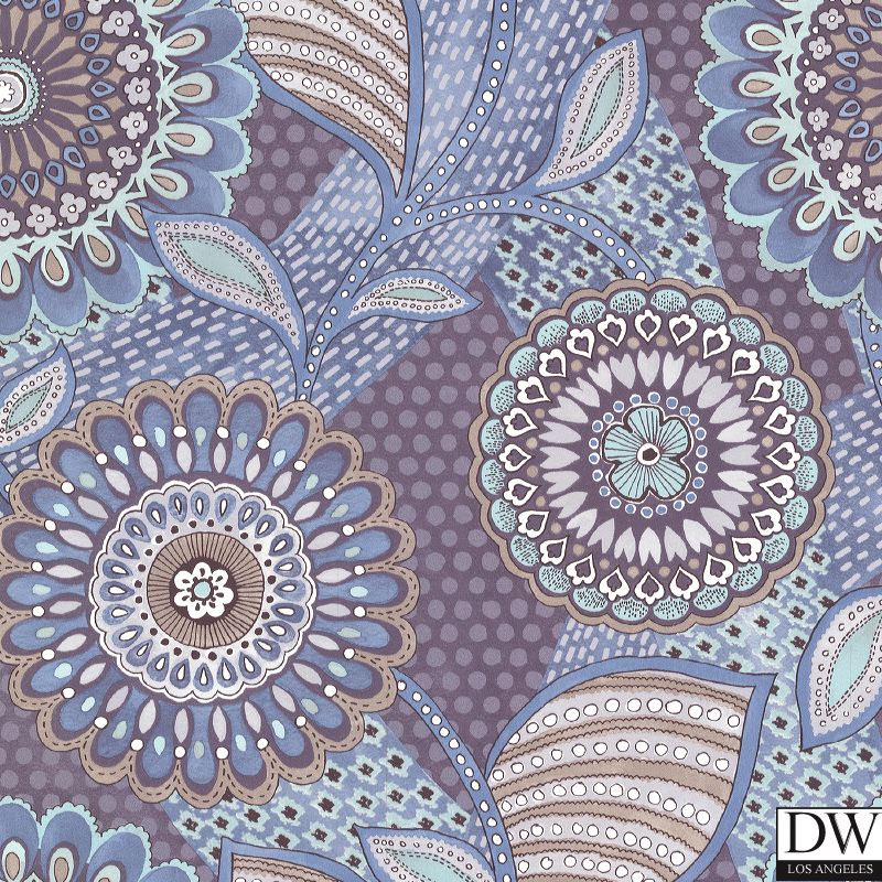 Catalunya Eggplant Kaleidoscope Floral Wallpaper