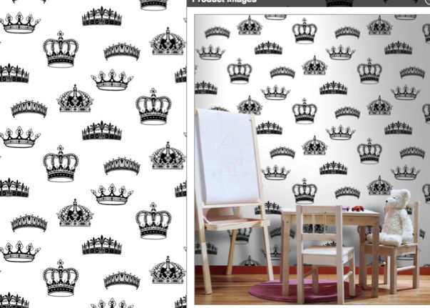 The King and Queen's Royal Crown Wallcoverings - Black on White