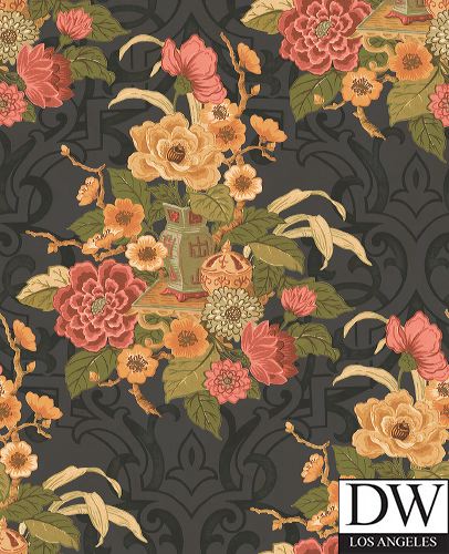 Kamome Island Japanese Floral Damask | Architectural Wallcoverings
