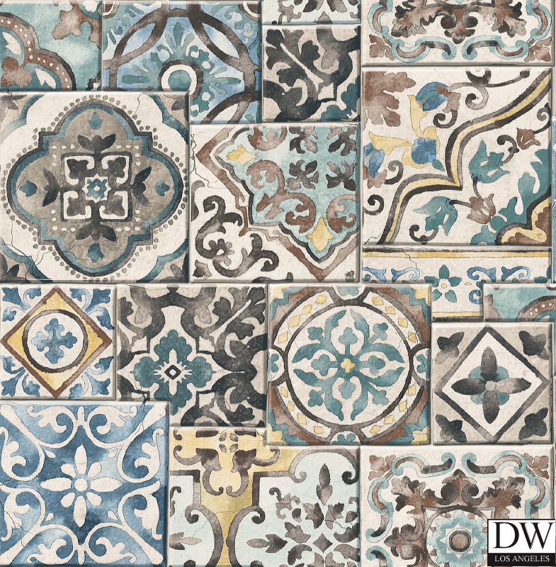 Marrakesh Tiles Teal Mosaic Wallpaper