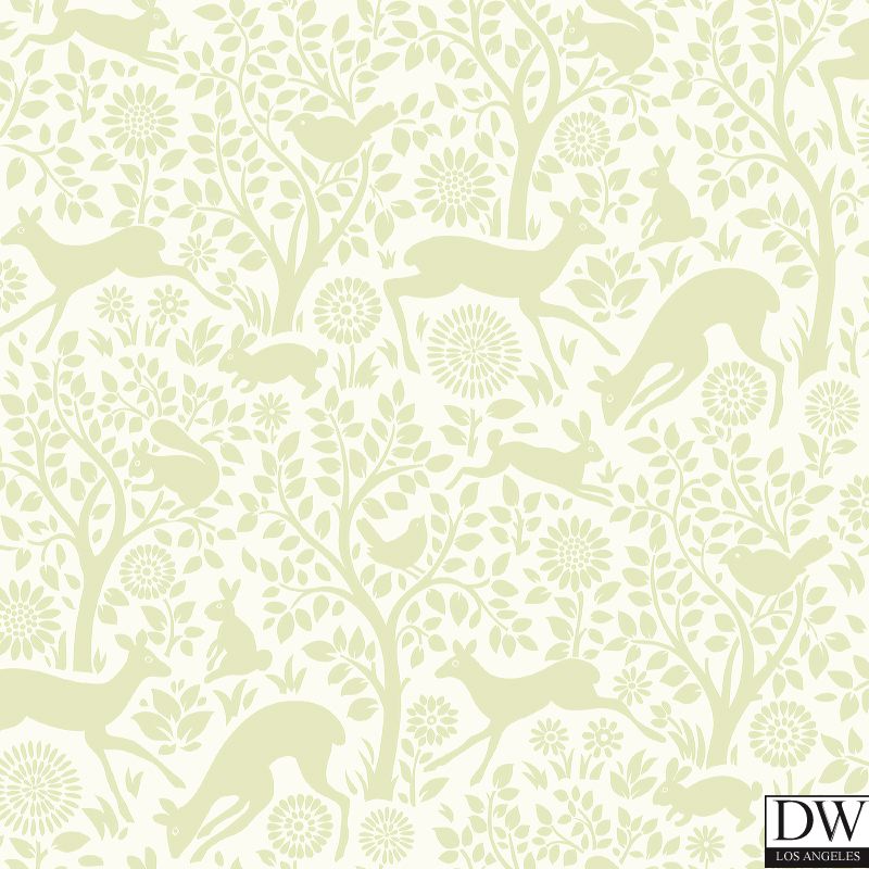 Anahi Light Green Forest Fauna Wallpaper