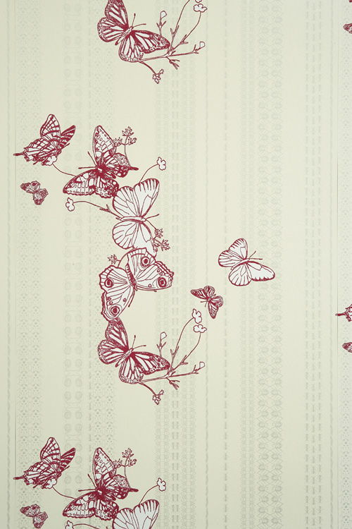 Butterfly and Bugs Wall Paper - Rasberry Red