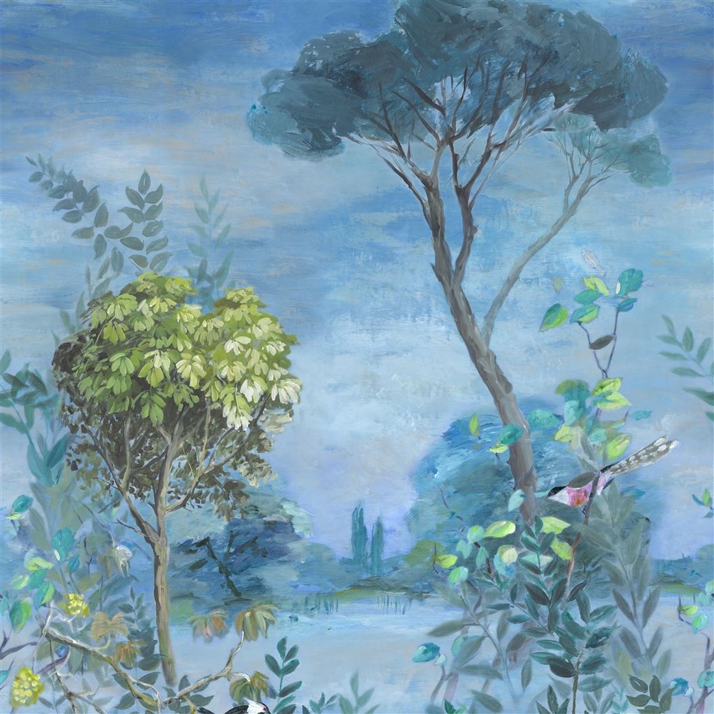 Giardino Segreto Scene 1 Delft Blue Wallpaper | Designers Guild