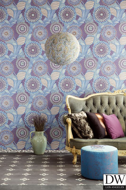 Catalunya Eggplant Kaleidoscope Floral Wallpaper