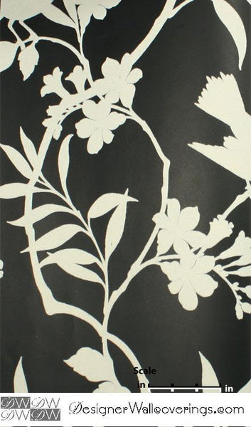 Bird Vine Flock Velvet Wallpaper