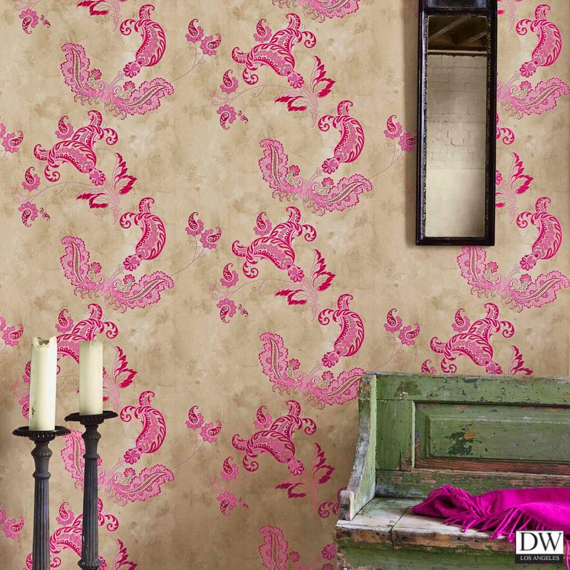 Paisley - Hot Pink - Wallpaper - Designer Wallcoverings and Fabrics