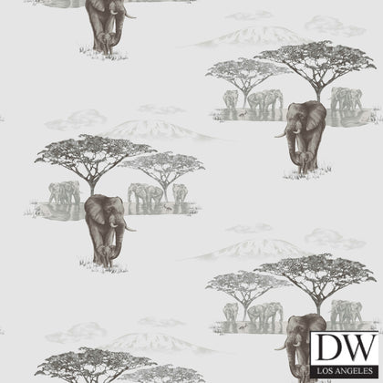 The Waterhole Wallcovering - Elephants - Wallcovering -1