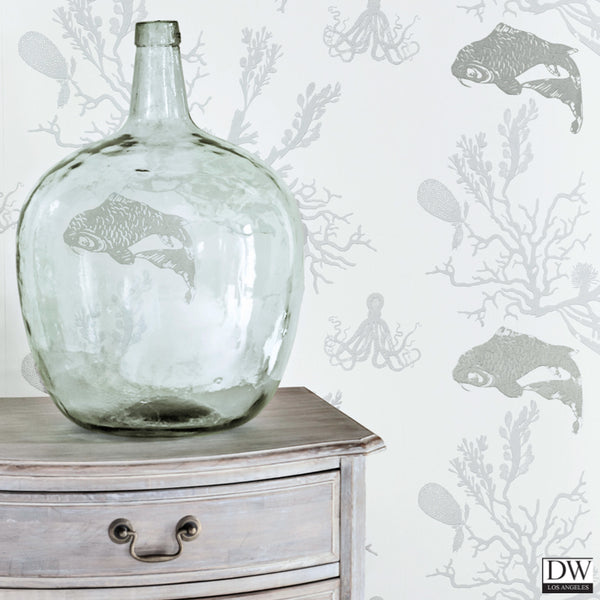 Coral Wallcovering - Pale Grey Silver