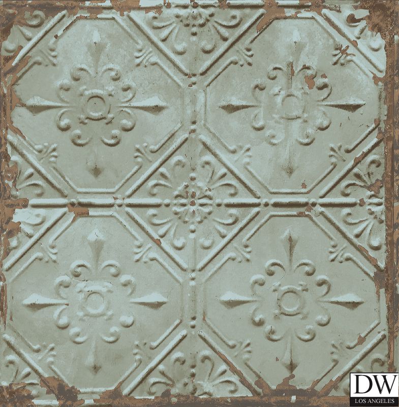 Tin Ceiling Teal Distressed Tiles Wallpaper