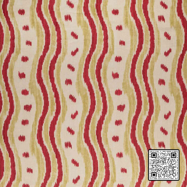  IKAT STRIPE LINEN RED GREEN  MULTIPURPOSE available exclusively at Designer Wallcoverings