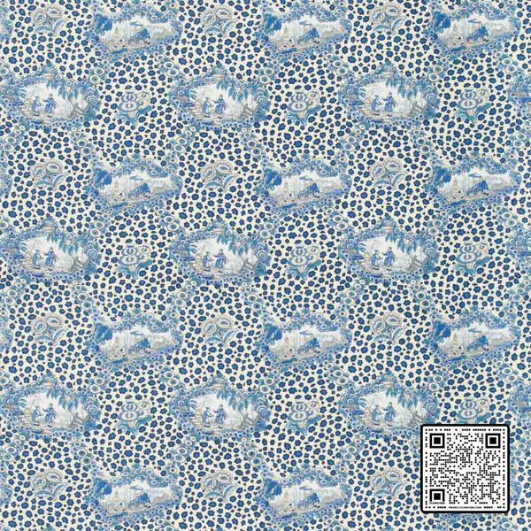  CHINESE LEOPARD TOILE COTTON BLUE BLUE  MULTIPURPOSE available exclusively at Designer Wallcoverings