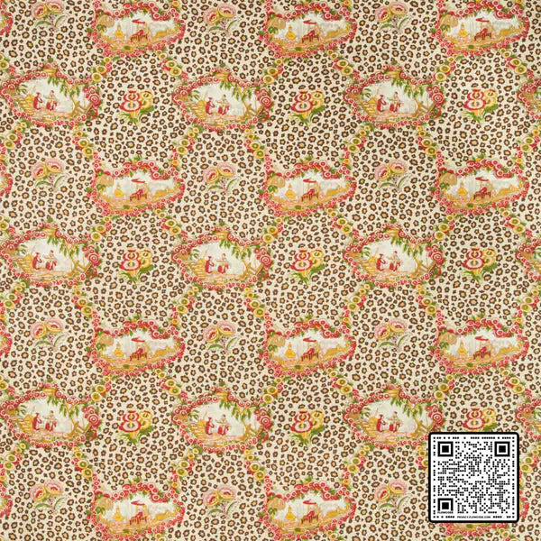  CHINESE LEOPARD TOILE COTTON MULTI PINK GREEN MULTIPURPOSE available exclusively at Designer Wallcoverings