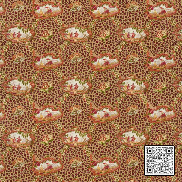  CHINESE LEOPARD TOILE COTTON MULTI RUST CORAL MULTIPURPOSE available exclusively at Designer Wallcoverings