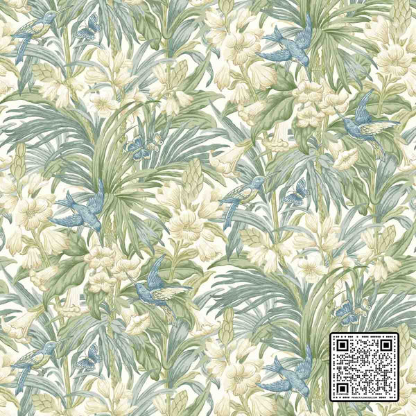 TRUMPET FLOWERS NON WOVEN BLUE GREEN  WALLCOVERING available exclusively at Designer Wallcoverings