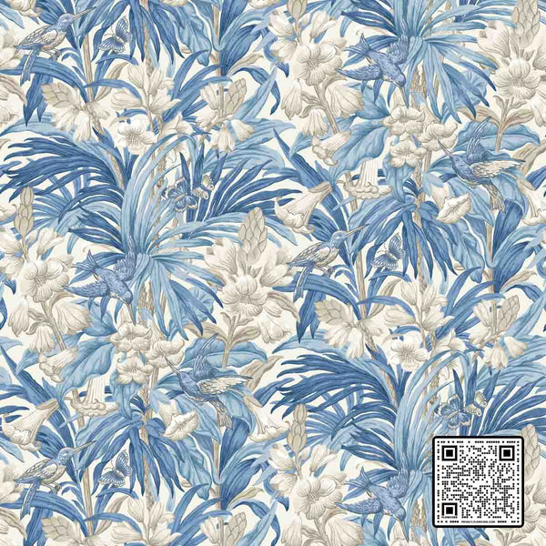  TRUMPET FLOWERS NON WOVEN BLUE   WALLCOVERING available exclusively at Designer Wallcoverings