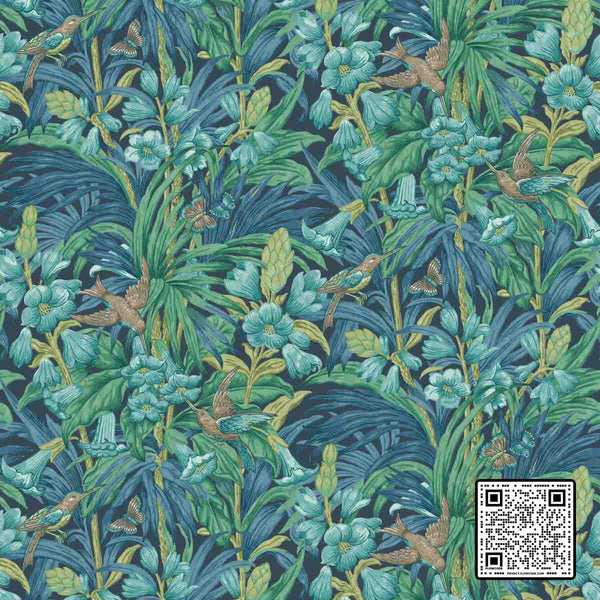  TRUMPET FLOWERS NON WOVEN BLUE TEAL  WALLCOVERING available exclusively at Designer Wallcoverings